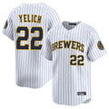 Johmsee M.Brewers #22 Christian Yelich Player White Stripes Home Limited Game Stitched Jerseys