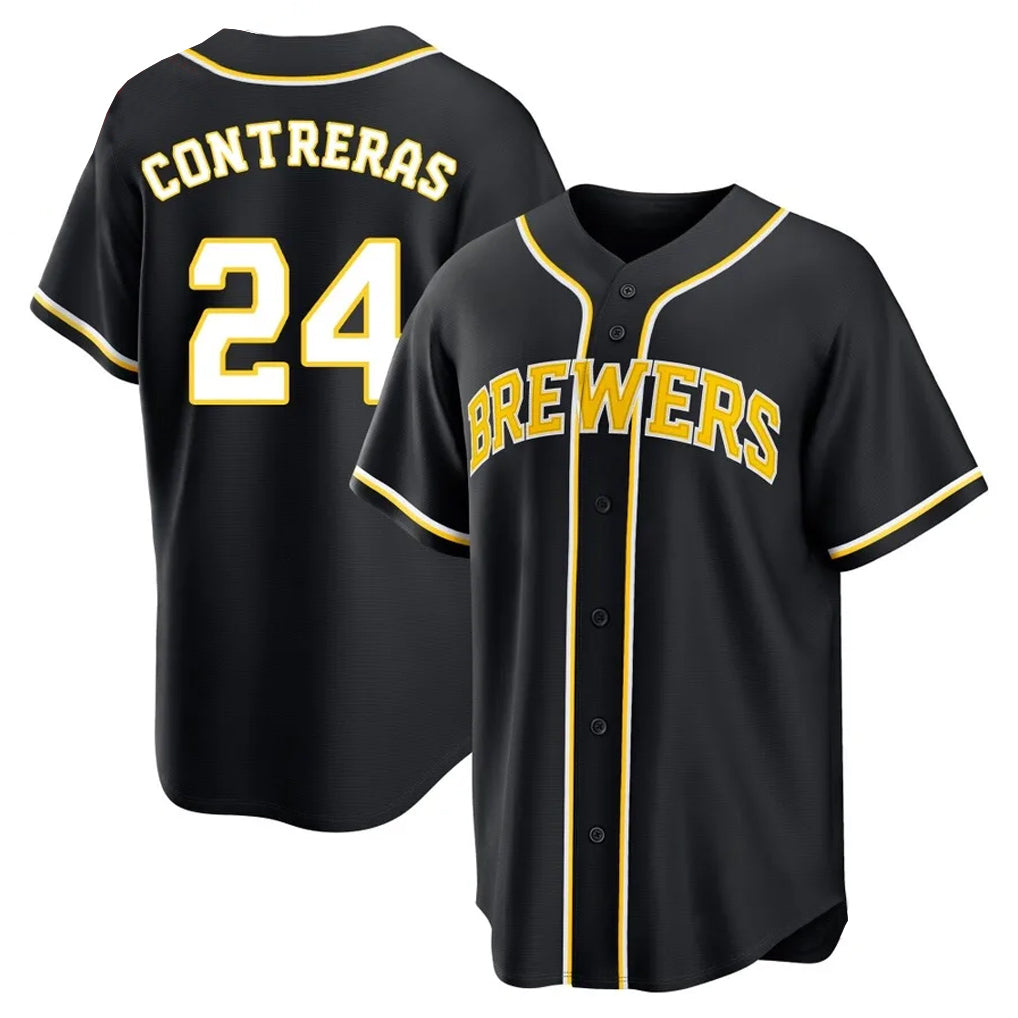 Johmsee M.Brewers #24 William Contreras Player Black Fashion Out Home Game Stitched Jerseys