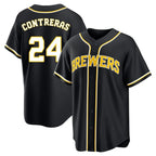 Johmsee M.Brewers #24 William Contreras Player Black Fashion Out Home Game Stitched Jerseys