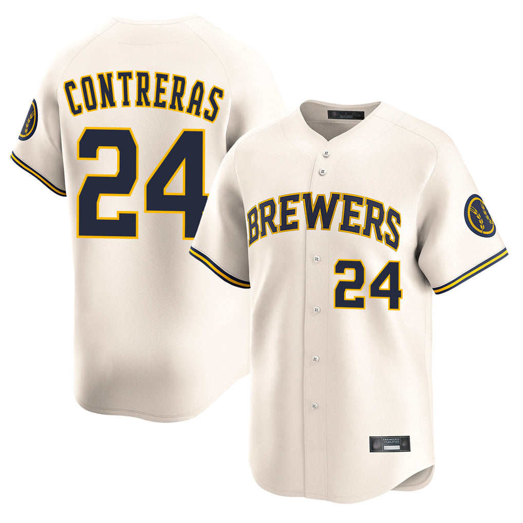 Johmsee M.Brewers #24 William Contreras Player Cream Home Limited Game Stitched Jerseys