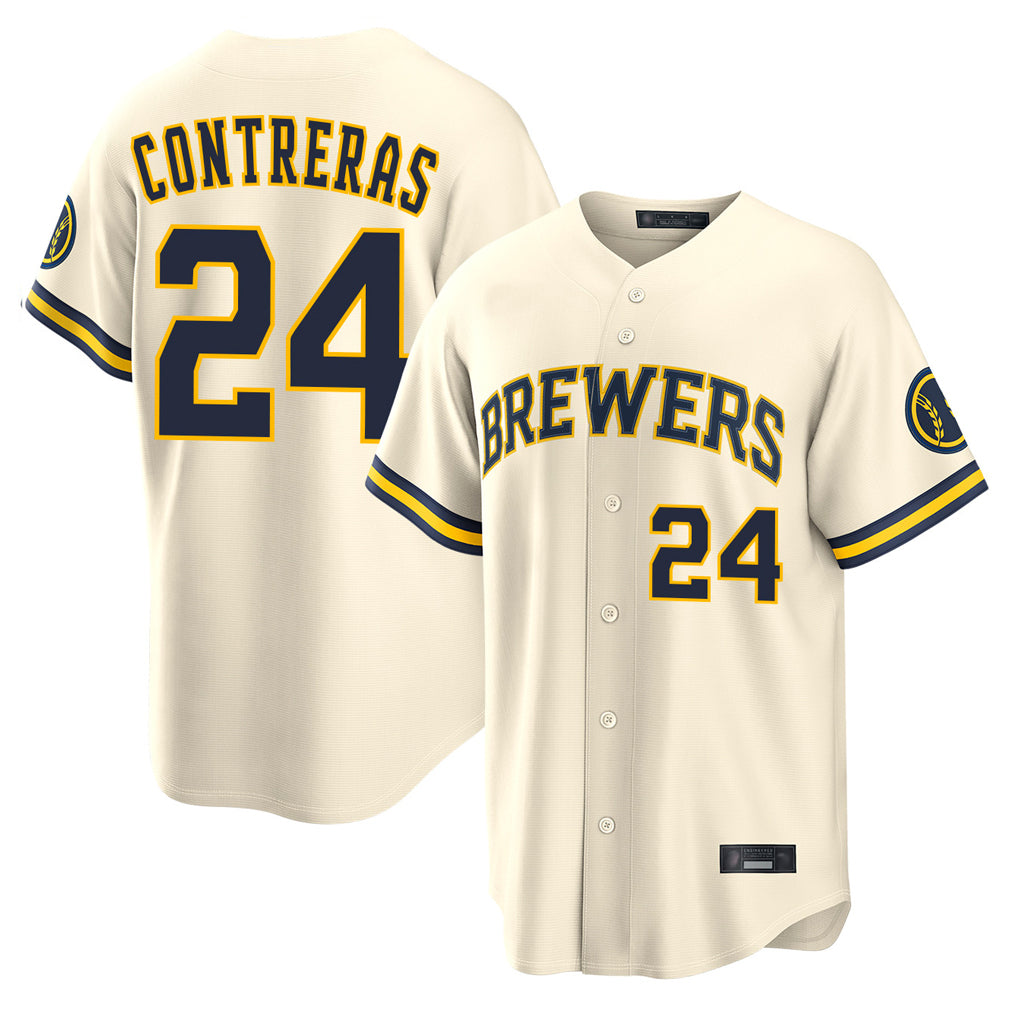 Johmsee M.Brewers #24 William Contreras Player Cream Home Limited Stitched Jerseys