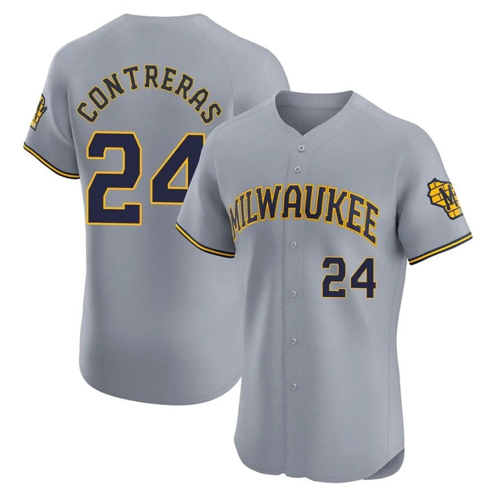 Johmsee M.Brewers #24 William Contreras Player Gray Home Limited Elite Stitched Jerseys
