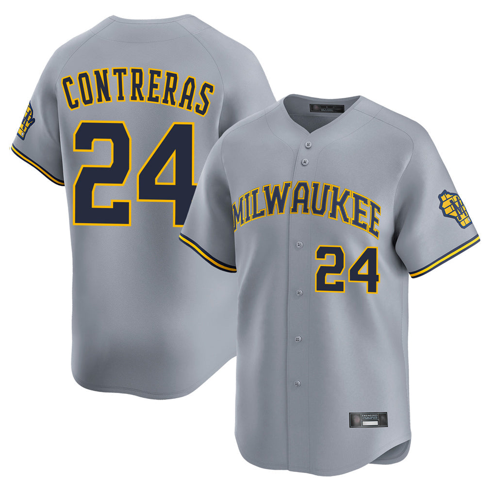 Johmsee M.Brewers #24 William Contreras Player Gray Home Limited Stitched Jerseys