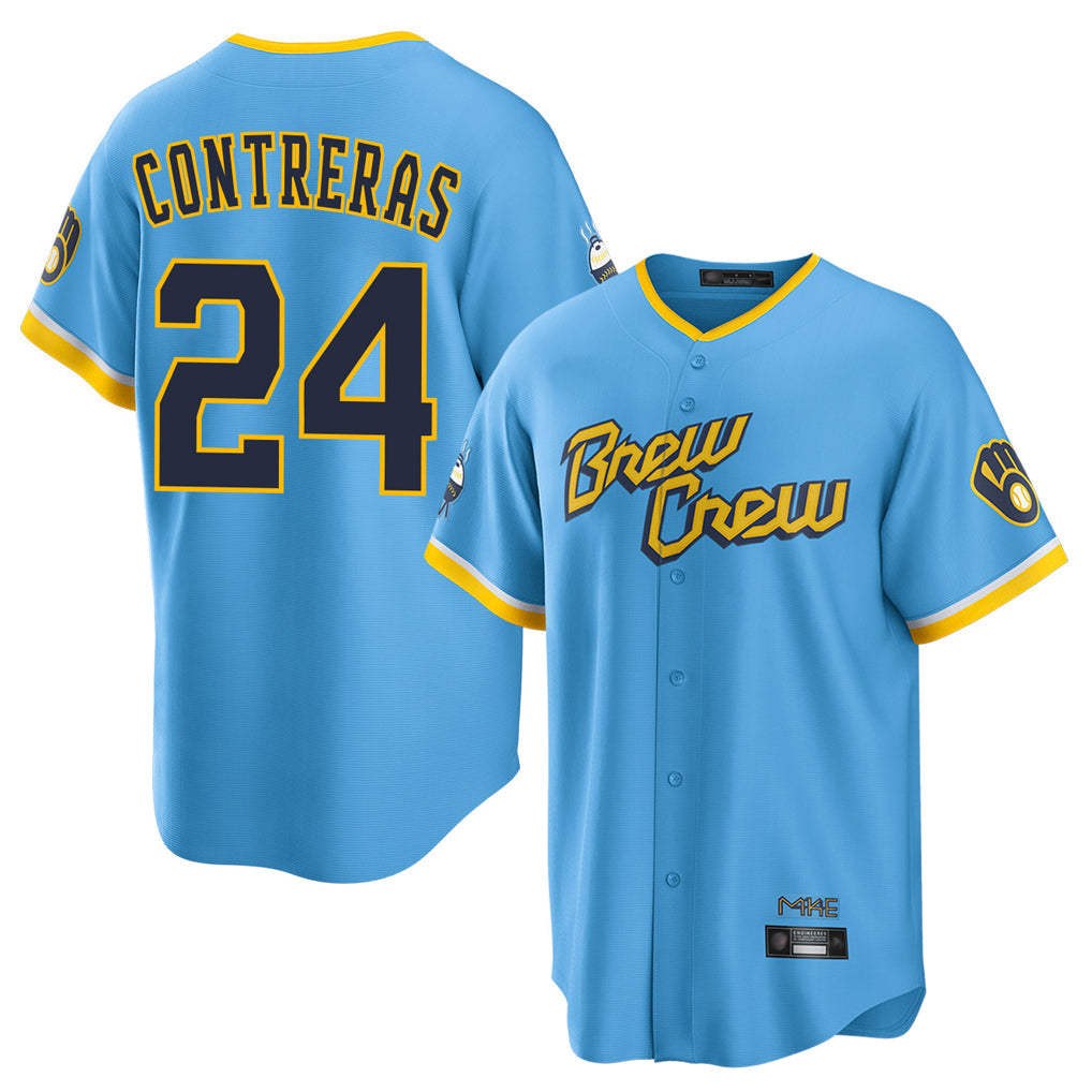 Johmsee M.Brewers #24 William Contreras Player Light Blue City Connect Home Game Stitched Jerseys