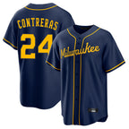 Johmsee M.Brewers #24 William Contreras Player Navy Home Game Stitched Jerseys