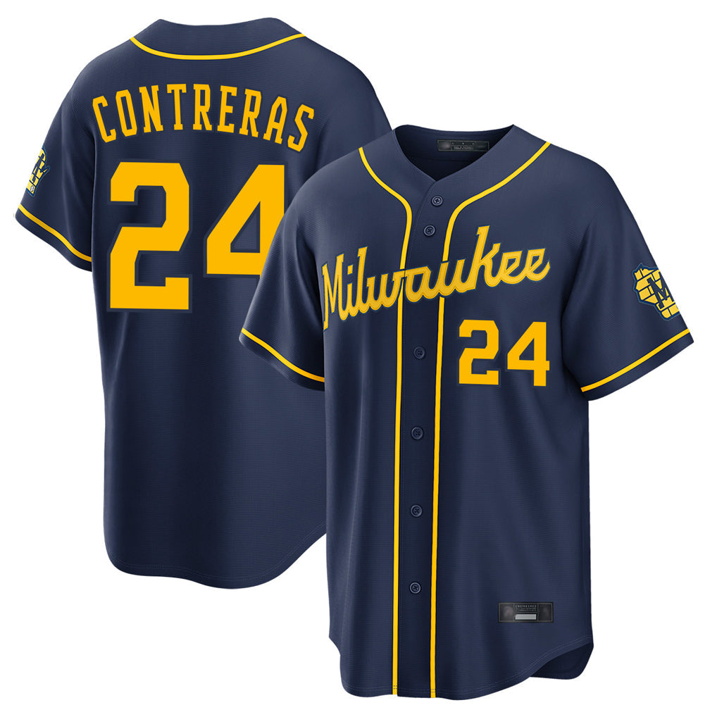 Johmsee M.Brewers #24 William Contreras Player Navy Home Stadium Game Stitched Jerseys