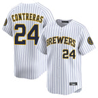 Johmsee M.Brewers #24 William Contreras Player White Stripes Home Limited Game Stitched Jerseys