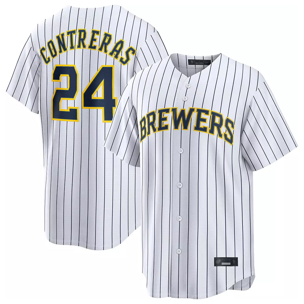 Johmsee M.Brewers #24 William Contreras Player White Stripes Home Limited Stitched Jerseys