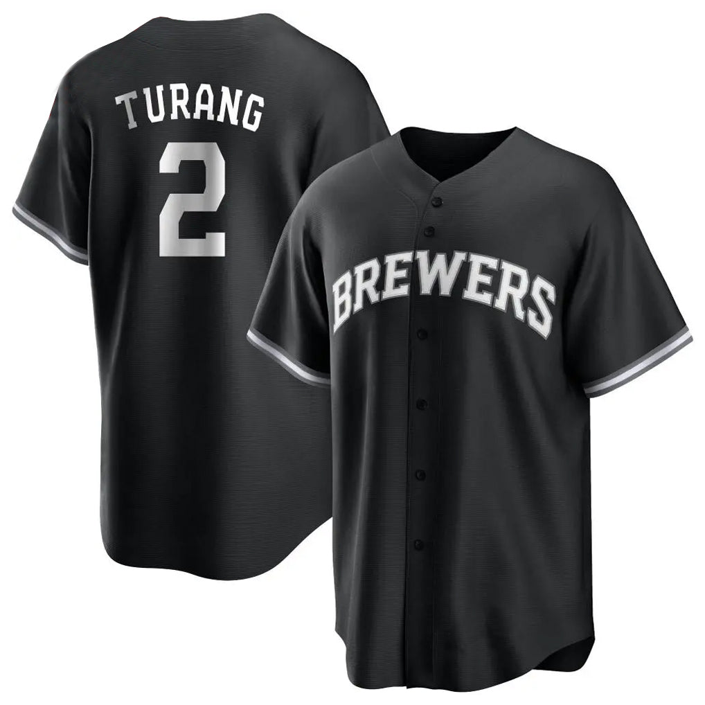Johmsee M.Brewers #2 Brice Turang Player Black Game Home Stitched Jerseys
