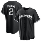 Johmsee M.Brewers #2 Brice Turang Player Black Game Home Stitched Jerseys