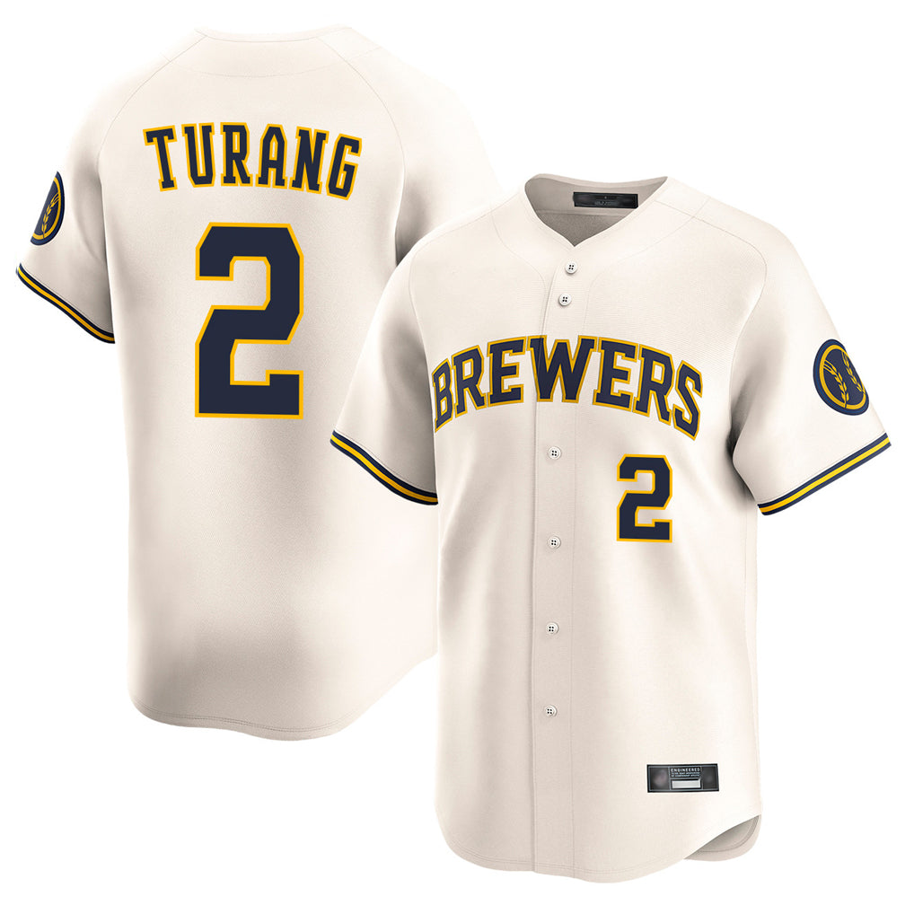 Johmsee M.Brewers #2 Brice Turang Player Cream Home Limited Game Stitched Jerseys