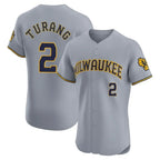 Johmsee M.Brewers #2 Brice Turang Player Gray Home Limited Elite Stitched Jerseys