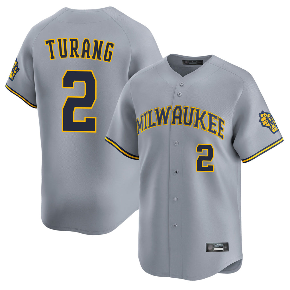 Johmsee M.Brewers #2 Brice Turang Player Gray Home Limited Stitched Jerseys