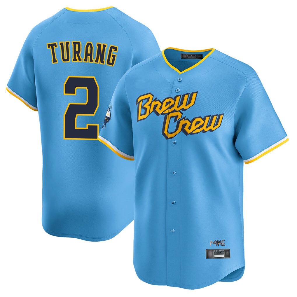 Johmsee M.Brewers #2 Brice Turang Player Light Blue City Connect Home Limited Stitched Jerseys