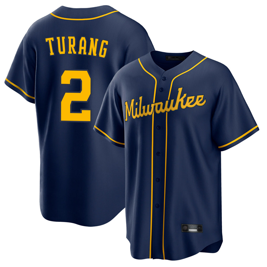 Johmsee M.Brewers #2 Brice Turang Player Navy Home Game Stitched Jerseys