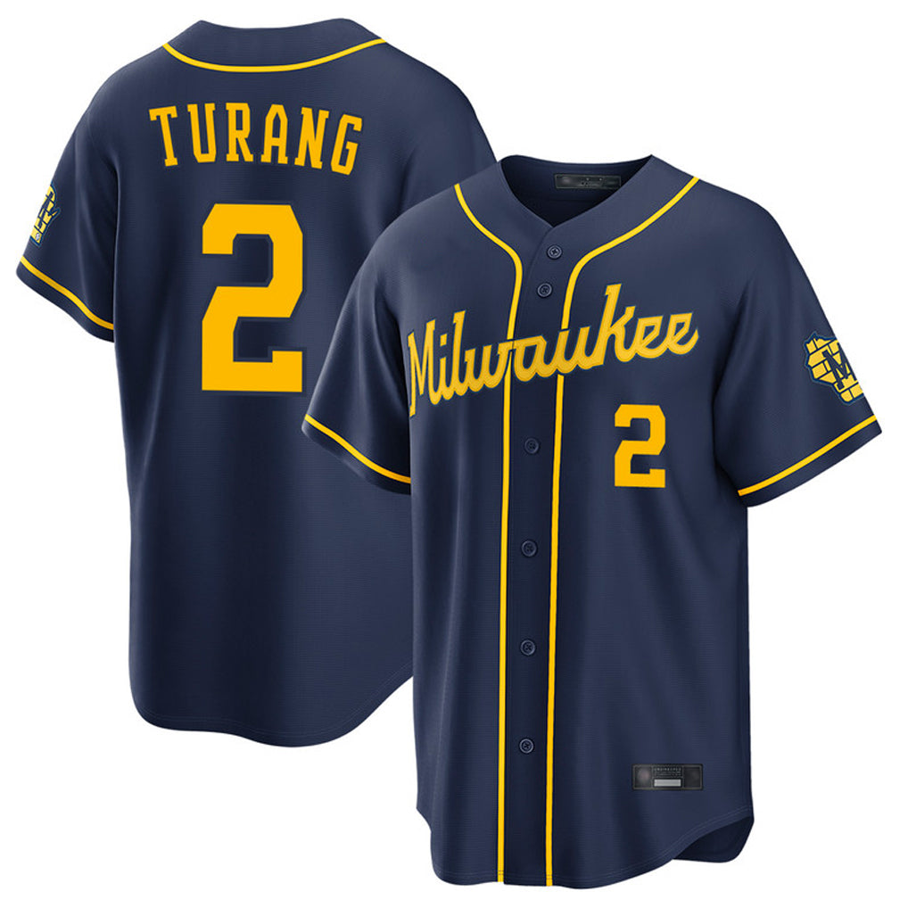 Johmsee M.Brewers #2 Brice Turang Player Navy Home Stadium Game Stitched Jerseys