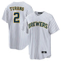 Johmsee M.Brewers #2 Brice Turang Player White Stripes Home Game Stitched Jerseys