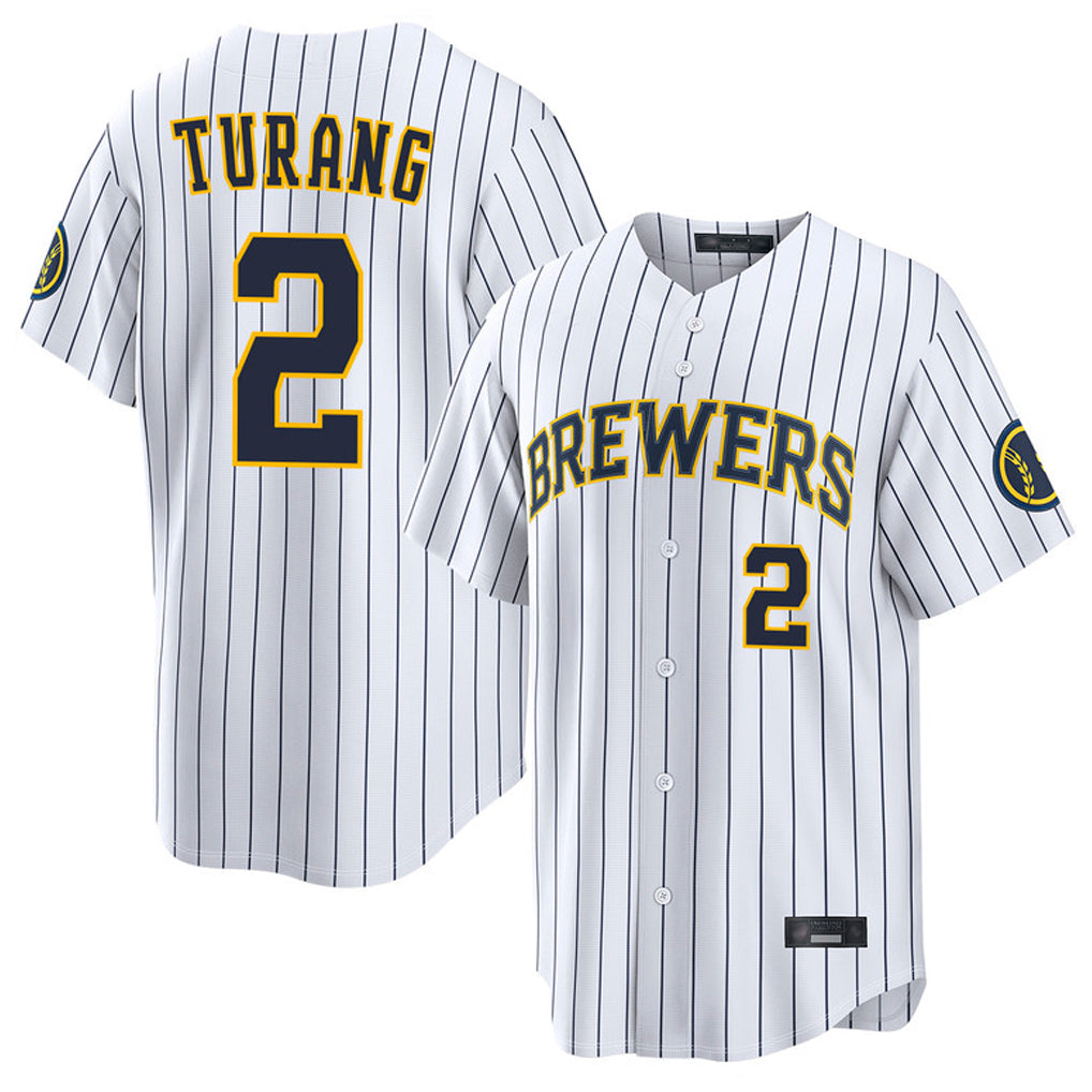 Johmsee M.Brewers #2 Brice Turang Player White Stripes Home Limited Game Stitched Jerseys