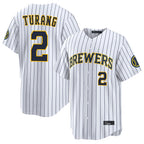 Johmsee M.Brewers #2 Brice Turang Player White Stripes Home Limited Game Stitched Jerseys