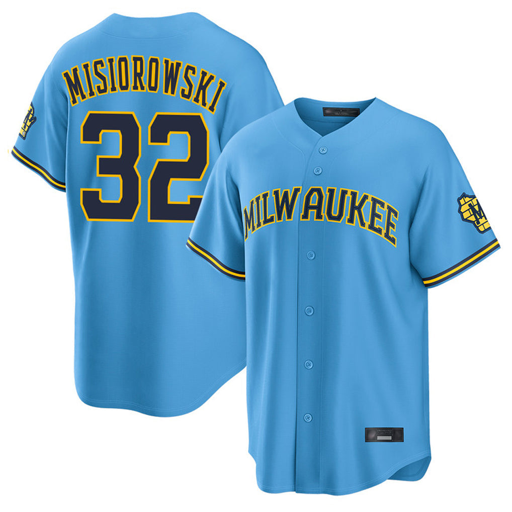 Johmsee M.Brewers #32 Jacob Misiorowski Player Light Blue Road Stadium Game Stitched Jerseys