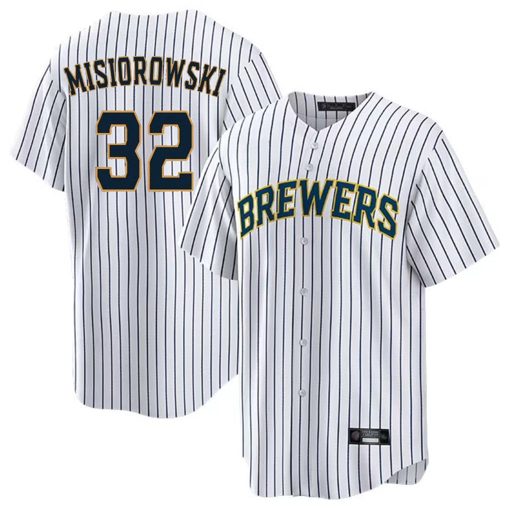 Johmsee M.Brewers #32 Jacob Misiorowski Player White Stripes Home Game Stitched Jerseys