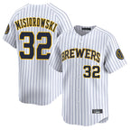 Johmsee M.Brewers #32 Jacob Misiorowski Player White Stripes Home Limited Game Stitched Jerseys