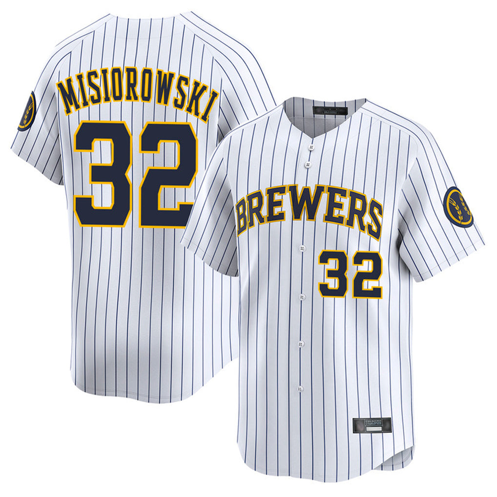 Johmsee M.Brewers #32 Jacob Misiorowski Player White Stripes Home Limited Game Stitched Jerseys
