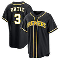 Johmsee M.Brewers #3 Joey Ortiz Player Black Fashion Out Home Game Stitched Jerseys