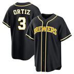Johmsee M.Brewers #3 Joey Ortiz Player Black Fashion Out Home Game Stitched Jerseys