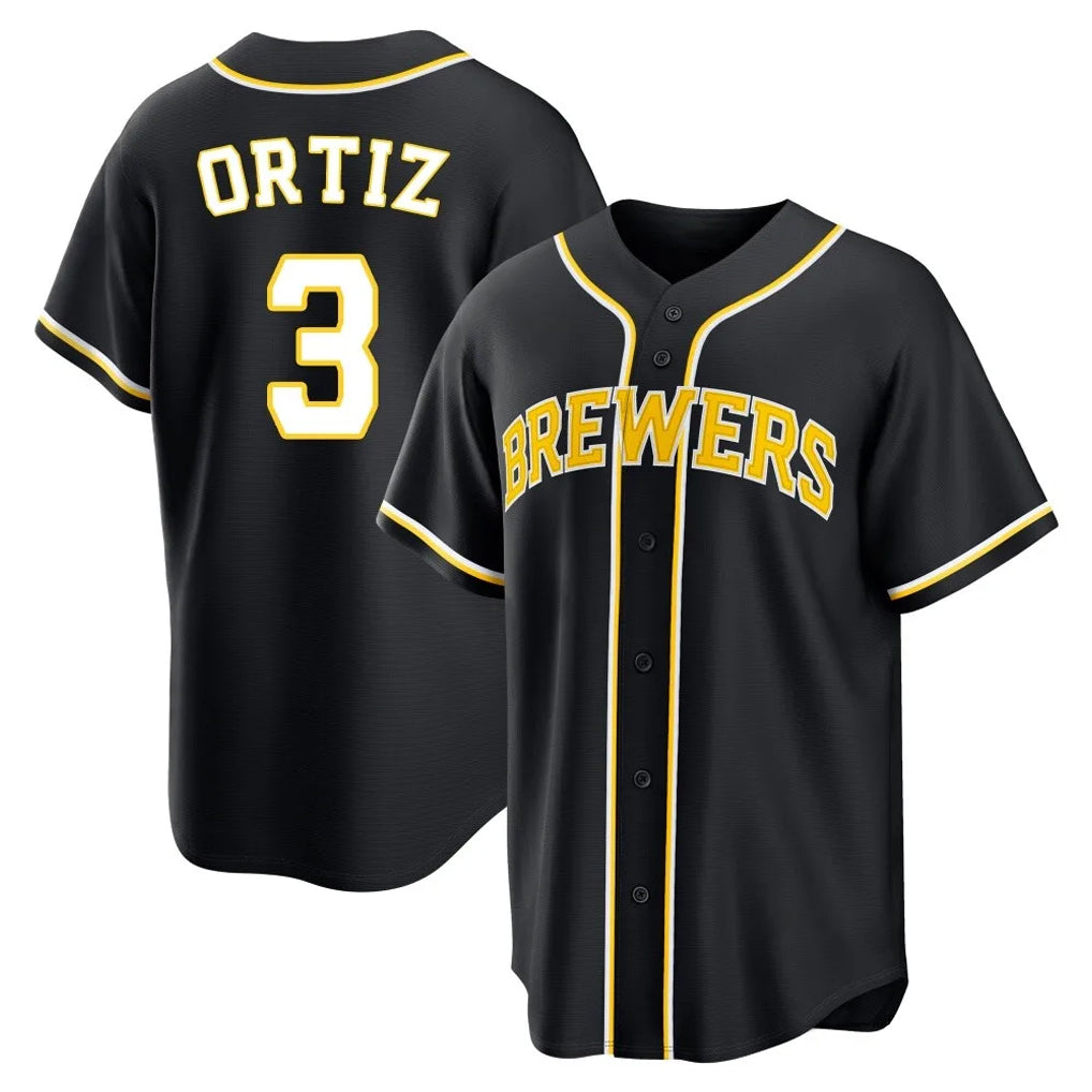 Johmsee M.Brewers #3 Joey Ortiz Player Black Fashion Out Home Game Stitched Jerseys