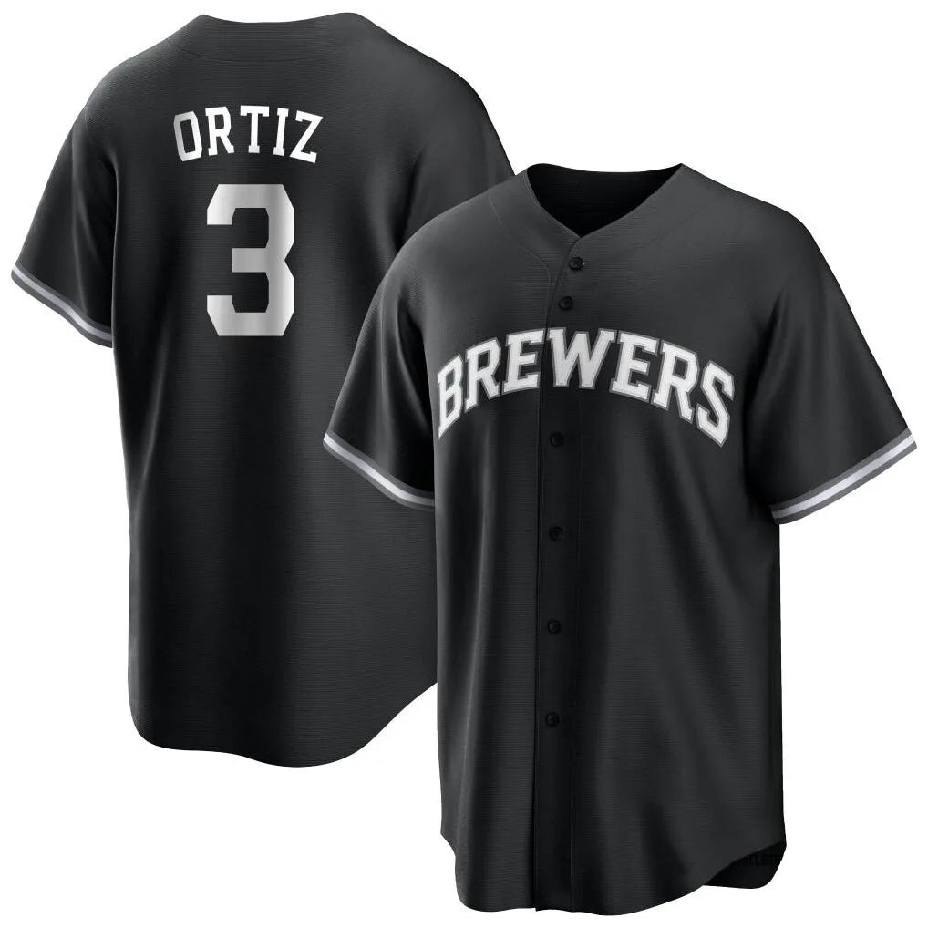 Johmsee M.Brewers #3 Joey Ortiz Player Black Game Home Stitched Jerseys