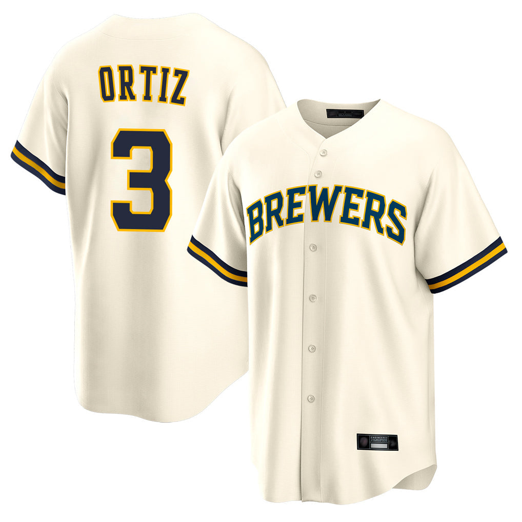 Johmsee M.Brewers #3 Joey Ortiz Player Cream Home Game Stitched Jerseys