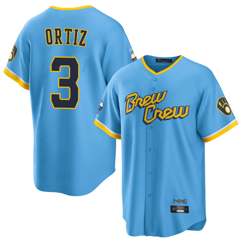 Johmsee M.Brewers #3 Joey Ortiz Player Light Blue City Connect Home Game Stitched Jerseys