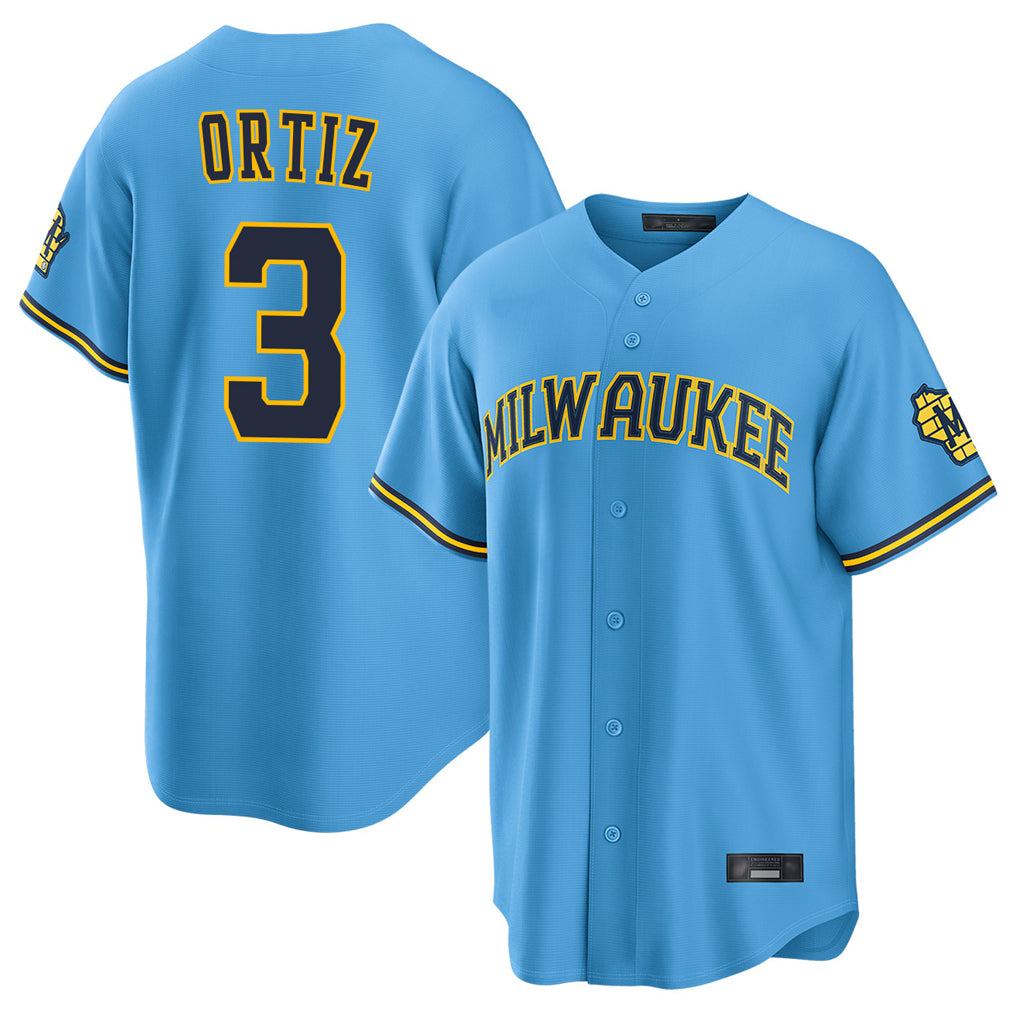 Johmsee M.Brewers #3 Joey Ortiz Player Light Blue Road Stadium Game Stitched Jerseys