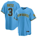 Johmsee M.Brewers #3 Joey Ortiz Player Light Blue Road Stadium Game Stitched Jerseys