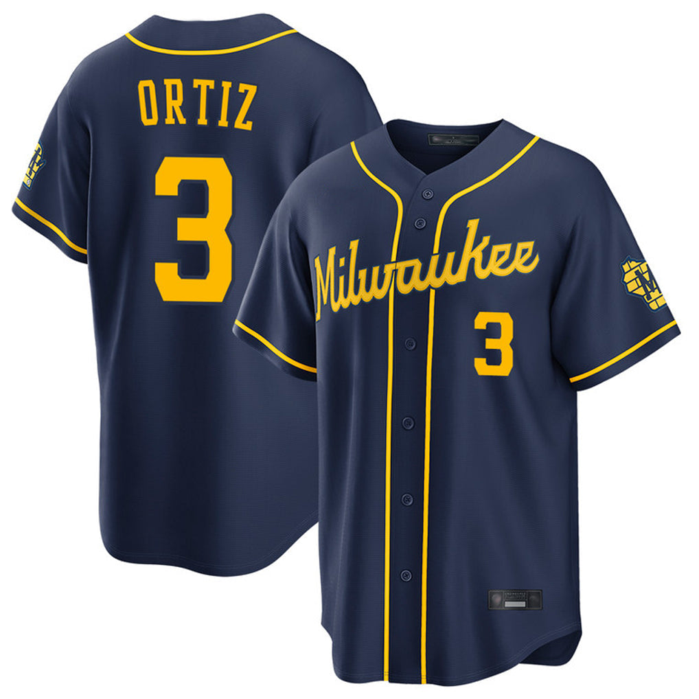 Johmsee M.Brewers #3 Joey Ortiz Player Navy Home Stadium Game Stitched Jerseys