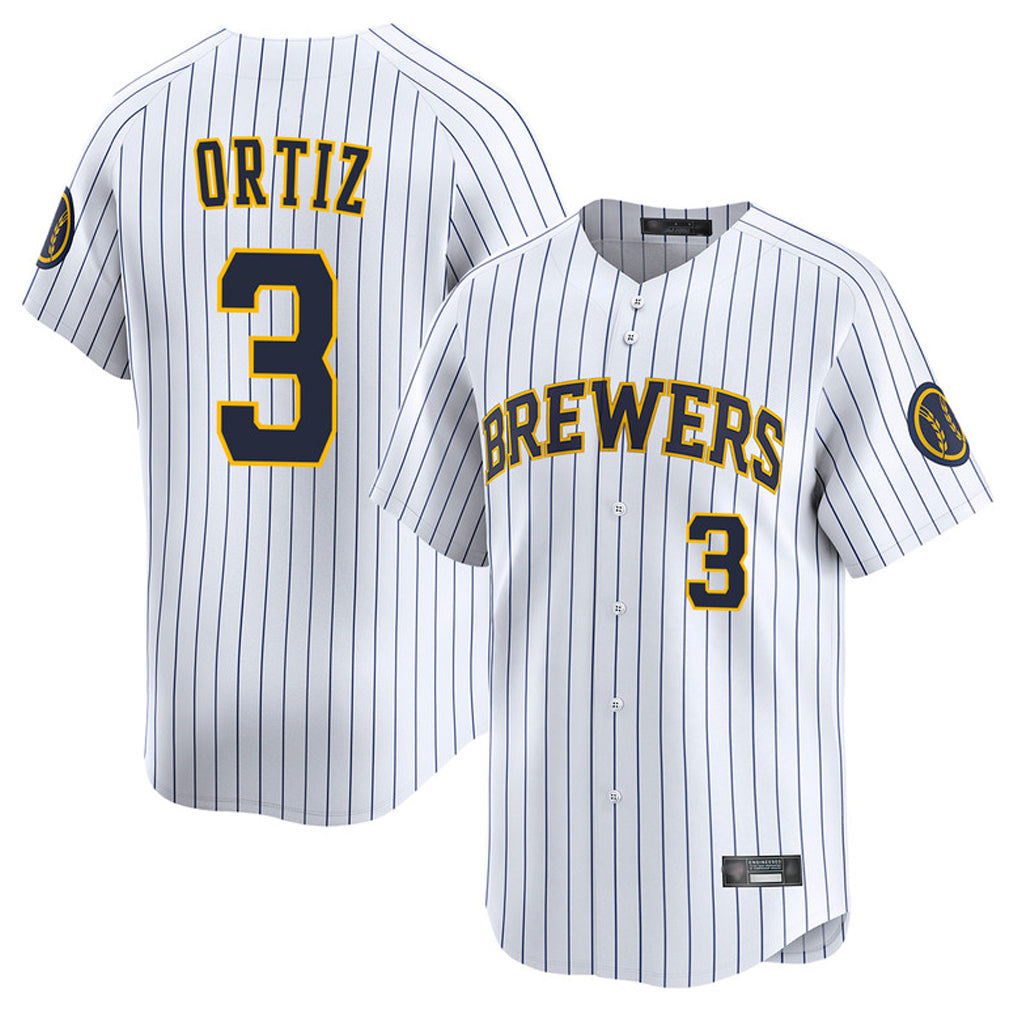 Johmsee M.Brewers #3 Joey Ortiz Player White Stripes Home Limited Game Stitched Jerseys