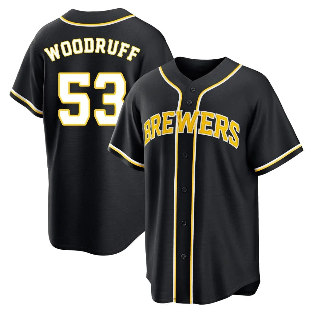 Johmsee M.Brewers #53 Brandon Woodruff Player Black Fashion Out Home Game Stitched Jerseys
