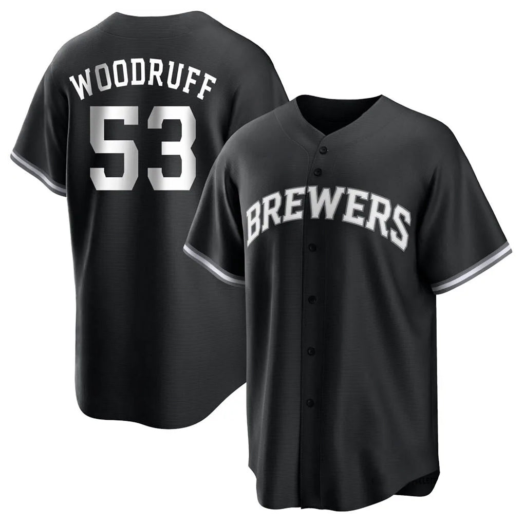 Johmsee M.Brewers #53 Brandon Woodruff Player Black Game Home Stitched Jerseys
