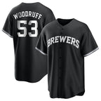 Johmsee M.Brewers #53 Brandon Woodruff Player Black Game Home Stitched Jerseys