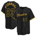 Johmsee M.Brewers #53 Brandon Woodruff Player Black Snake Skin City Home Game Stitched Jerseys