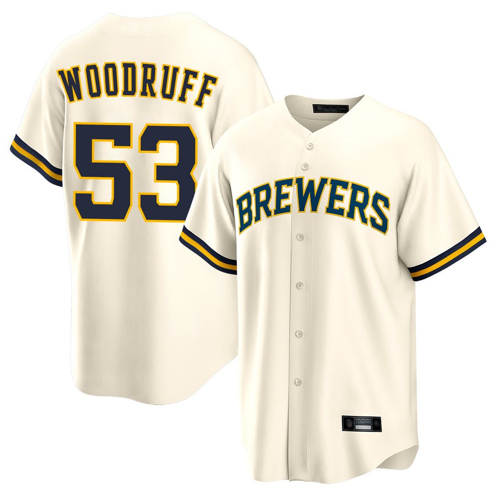 Johmsee M.Brewers #53 Brandon Woodruff Player Cream Home Game Stitched Jerseys