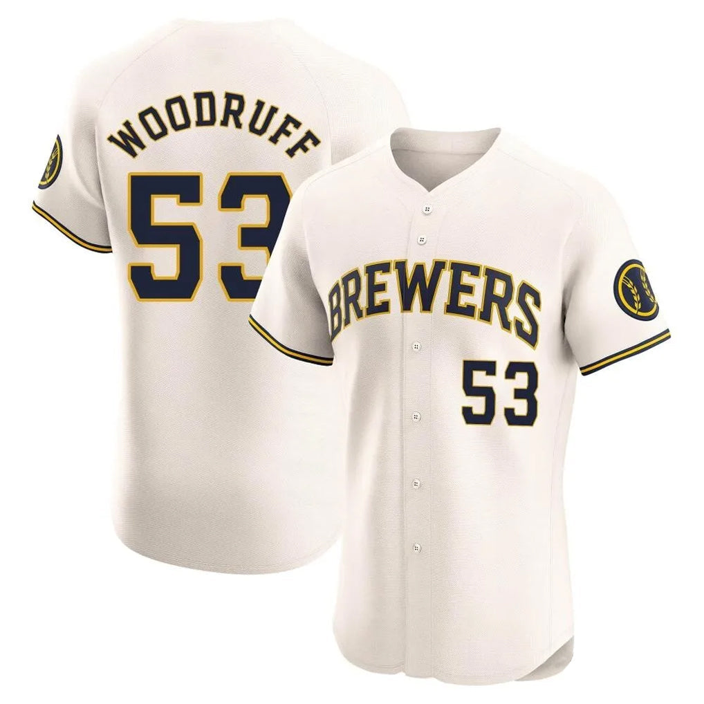 Johmsee M.Brewers #53 Brandon Woodruff Player Cream Home Limited Elite Stitched Jerseys