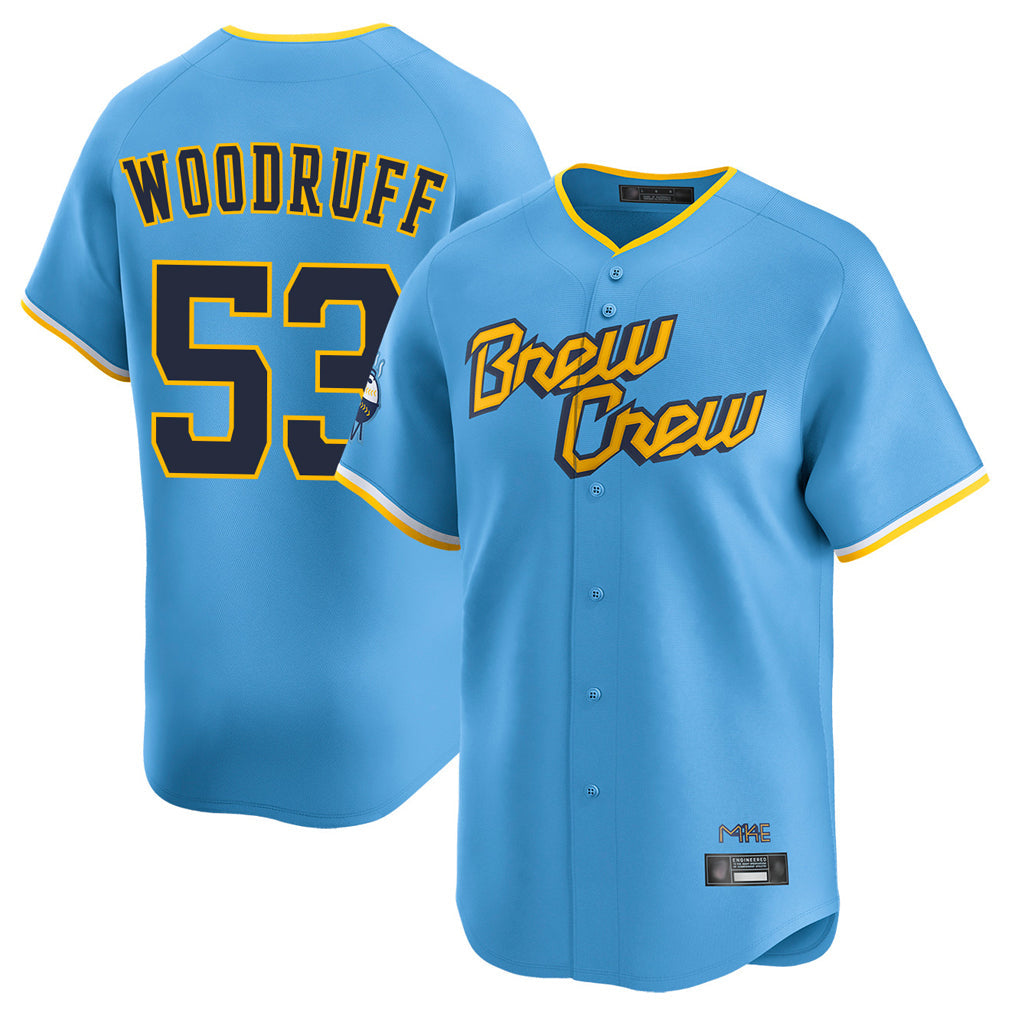 Johmsee M.Brewers #53 Brandon Woodruff Player Light Blue City Connect Home Limited Stitched Jerseys