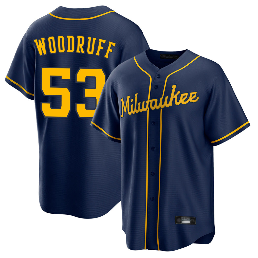 Johmsee M.Brewers #53 Brandon Woodruff Player Navy Home Game Stitched Jerseys