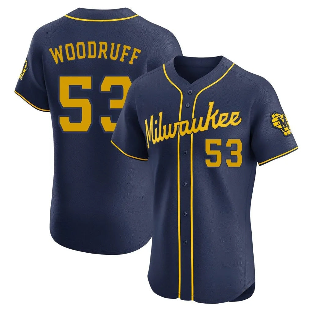 Johmsee M.Brewers #53 Brandon Woodruff Player Navy Home Limited Elite Stitched Jerseys