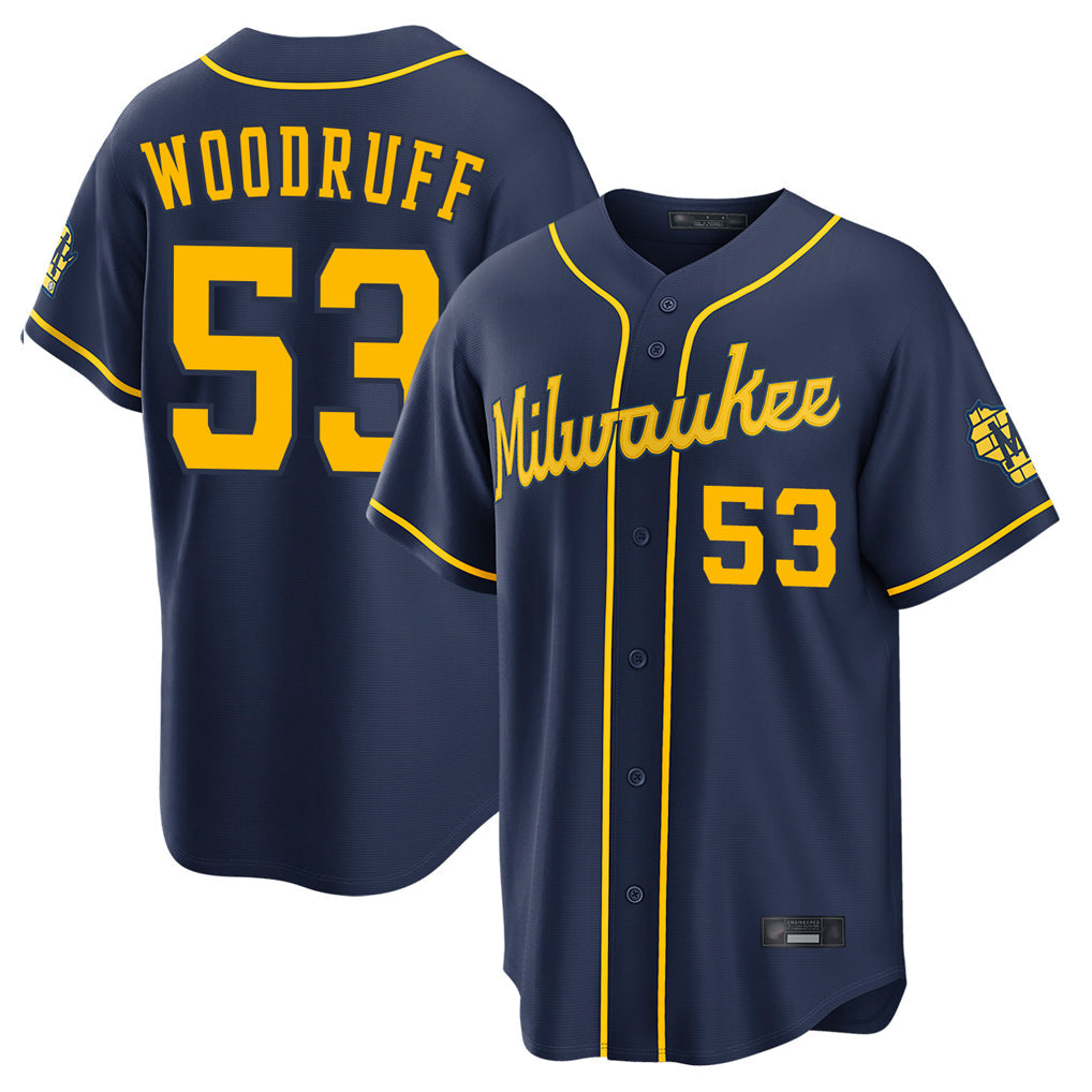 Johmsee M.Brewers #53 Brandon Woodruff Player Navy Home Stadium Game Stitched Jerseys