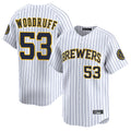 Johmsee M.Brewers #53 Brandon Woodruff Player White Stripes Home Limited Stitched Jerseys