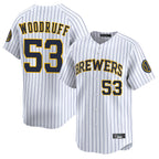 Johmsee M.Brewers #53 Brandon Woodruff Player White Stripes Home Limited Stitched Jerseys