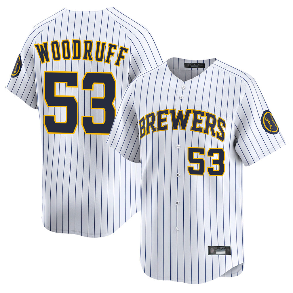 Johmsee M.Brewers #53 Brandon Woodruff Player White Stripes Home Limited Stitched Jerseys